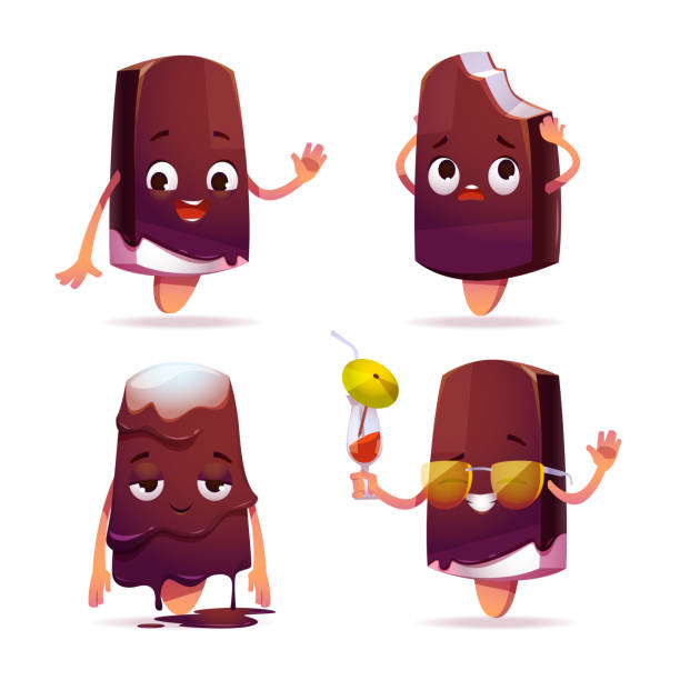 ilustrações de stock, clip art, desenhos animados e ícones de popsicle ice cream character, funny eskimo pie - hot chocolate hot drink heat drinking