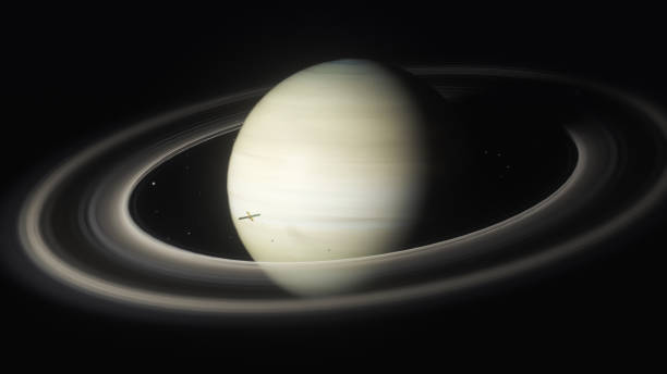istock 3d Illustration of Saturn and a spacecraft orbiting the planet and its ring system 1251656940