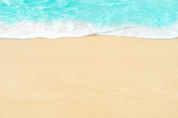 close up sand beach with blue sea wave background