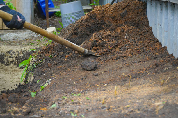 istock Worker in gloves digs the ground with a shovel 1251658044