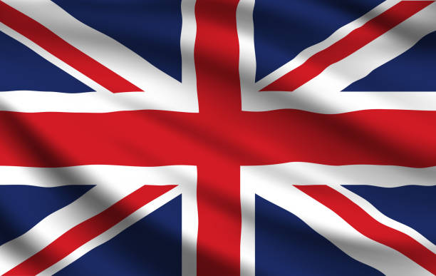 United Kingdom flag, realistic waving Union Jack Flag of United Kingdom 3d vector of realistic waving Union Jack. National banner of United Kingdom of Great Britain and Northern Ireland with white and red crosses on blue background britain british audio stock illustrations