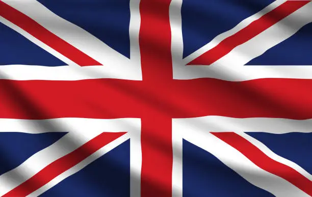Vector illustration of United Kingdom flag, realistic waving Union Jack