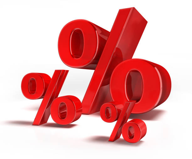 istock Red percentage sign on white background 1251660925