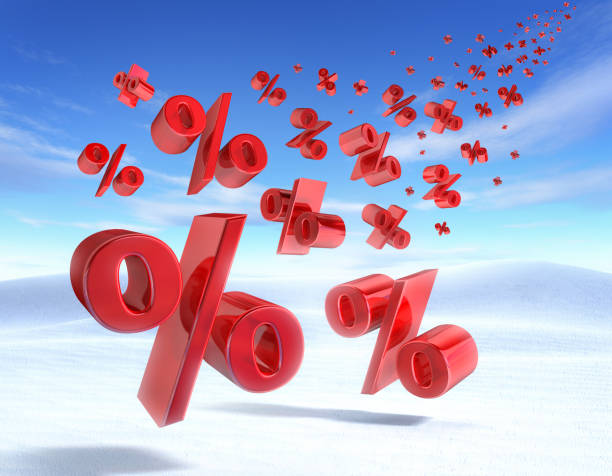 istock Red percentage signs with winter landscape 1251661542