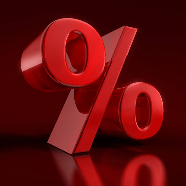 istock Red percentage sign on red background 1251661543