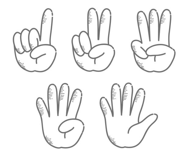 ilustrações, clipart, desenhos animados e ícones de gesto de mão, número - conjunto de sinais (toque retrô) - hand sign human hand sign language three fingers