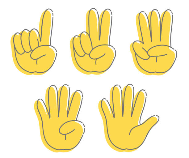 ilustraciones, imágenes clip art, dibujos animados e iconos de stock de gesto de la mano, número - conjunto de signos - one two three four