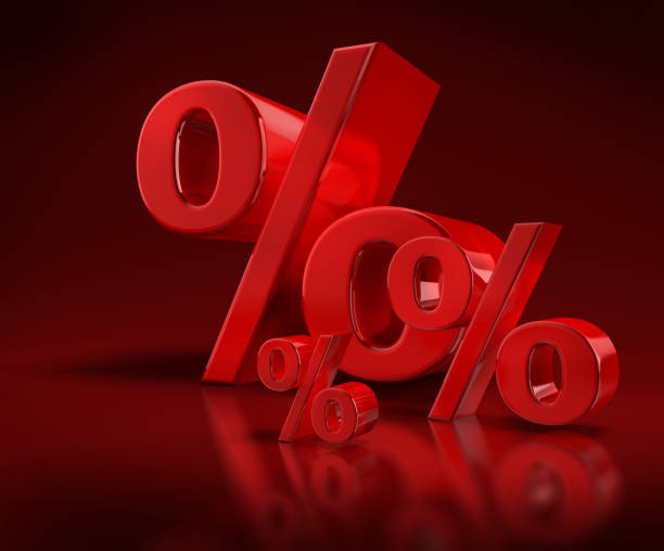 istock Red percentage sign on red background 1251664780