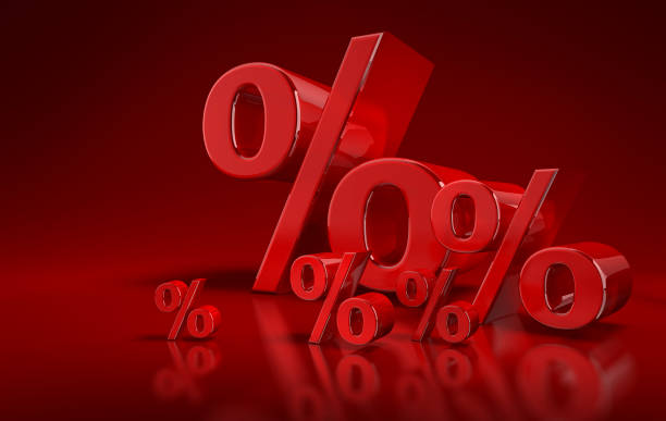 istock Red percentage sign on red background 1251664905