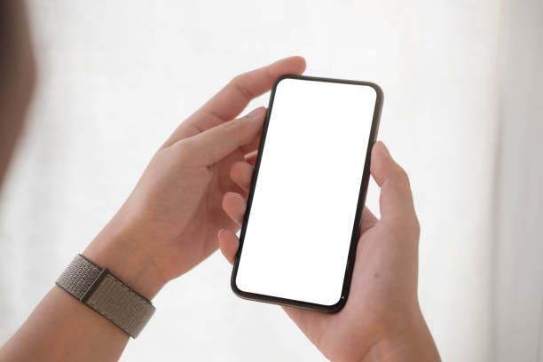 istock Woman hand holding smartphone with blank white screen 1251665879