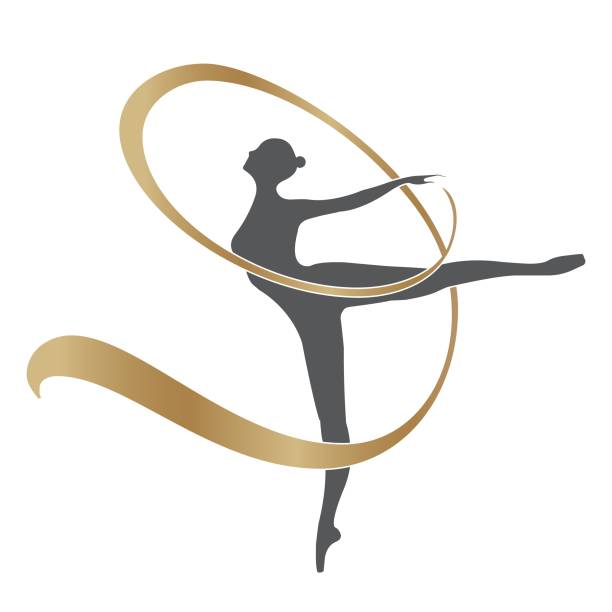 Ballet dancer.Gymnastics logo.Beautiful woman silhouette.Sports and movement icon. Female body and flowing ribbon.Elegant style. dance logo stock illustrations