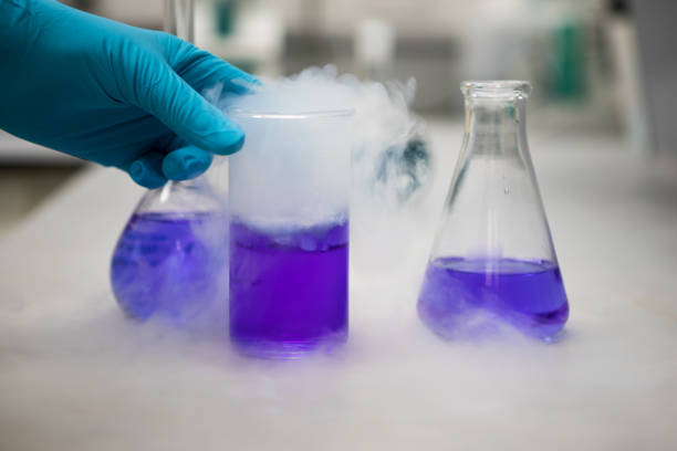 istock Smoking purple chemical solutions in a science laboratory. Analytical chemistry 1251669869