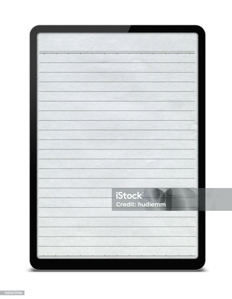 Tablet Papper Digital Tablet With Lined Paper Isolated On White Background Stock ...
