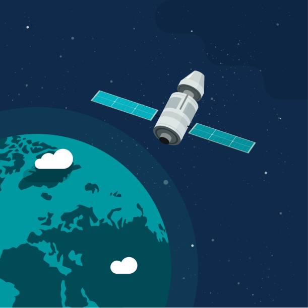 Satellite Ship In Orbit Of Outer Space Earth Planet Vector Illustration  Flat Cartoon Station Flying Around World In Cosmos Or Universe Closeup  Stock Illustration - Download Image Now - iStock