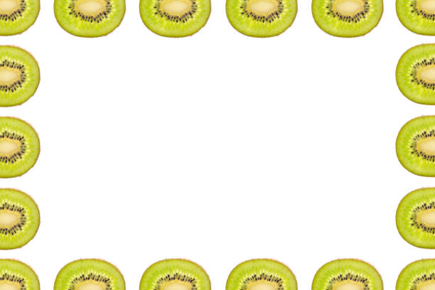 Slice of fresh kiwi fruit isolated on white background. Multiple image.  Collage
