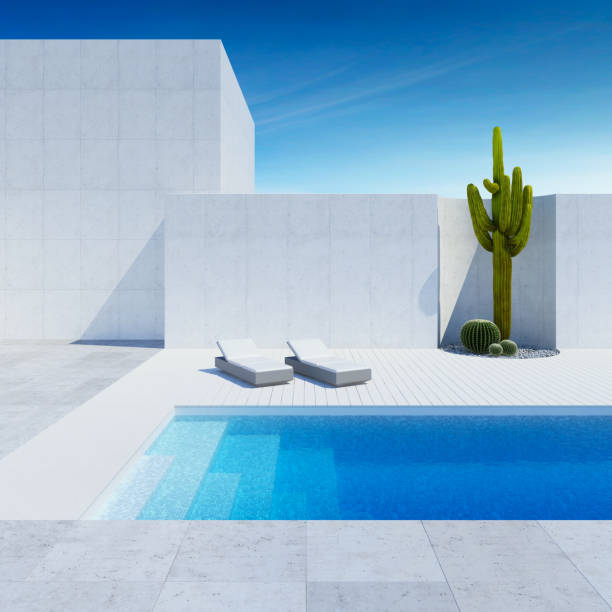 istock luxury modern backyard with a swimming pool, 3d rendering 1251675140