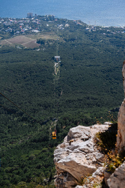 istock Cableway in the summer. Funicular descends from the mountain 1251676359