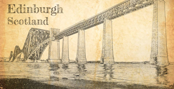 istock Steel railway bridge in Edinburgh, sketch on old paper 1251676382
