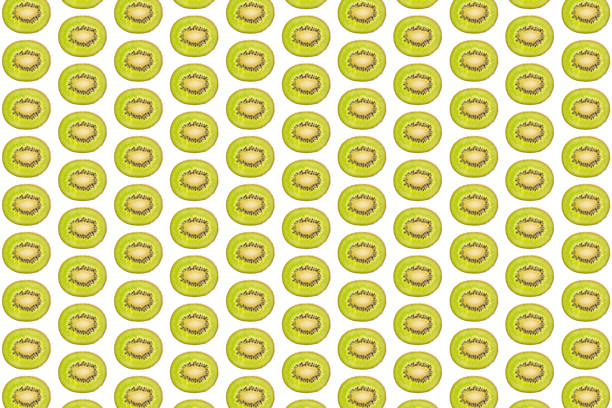 Slice of fresh kiwi fruit isolated on white background. Multiple image.  Collage