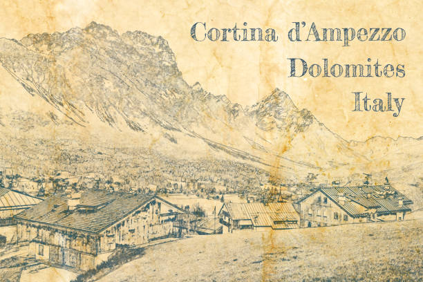 istock Sketch of Cortina di Ampezzo in Dolomites, Italy 1251677970