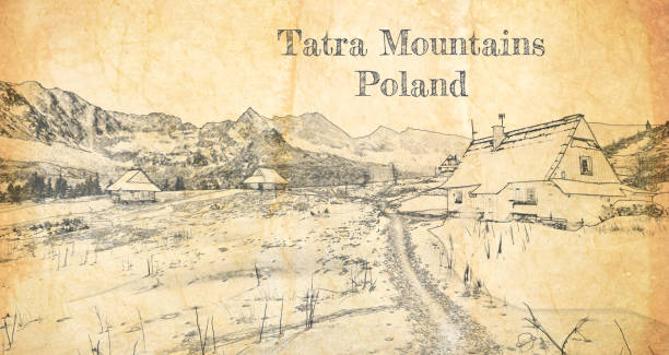 Sketch of Tatras Mountains in winter, Poland Sketch of Tatras Mountains in winter, Poland tatra mountains stock illustrations