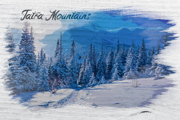 Watercolor of Tatras Mountains in winter, Poland Watercolor of Tatras Mountains in winter, Poland tatra mountains stock illustrations