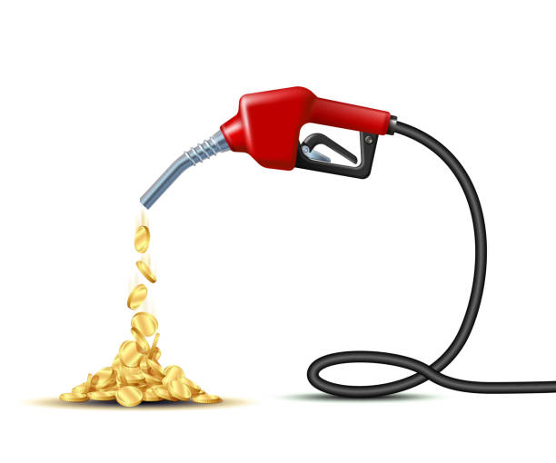 istock Stream of gold coins pours from the Fuel handle pump nozzle with hose. 1251678227
