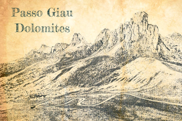 istock Passo Giau at night, Dolomites, sketch on old paper 1251679984
