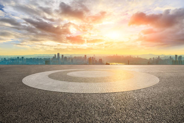 istock Empty floor and Chongqing skyline with buildings at sunset,China. 1251680143
