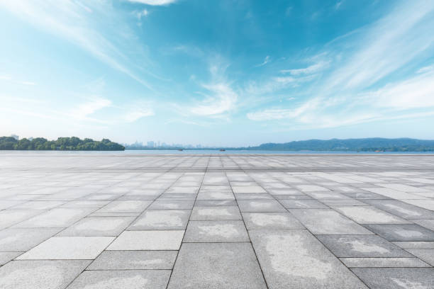 istock Empty floor and lake with mountain in Hangzhou,China. 1251681046