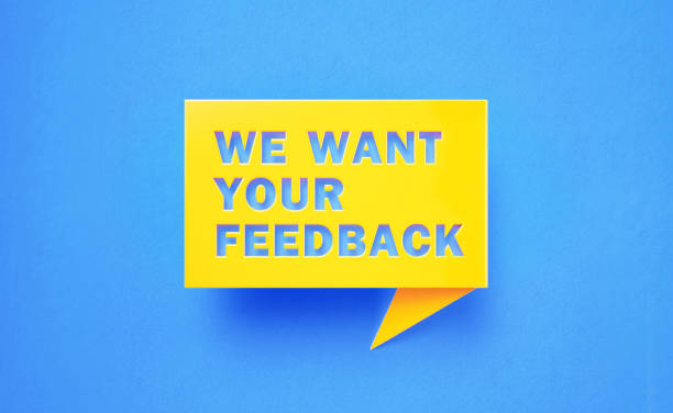 istock We Want Your Feedback Written Yellow Chat Bubble on Blue Background 1251681503