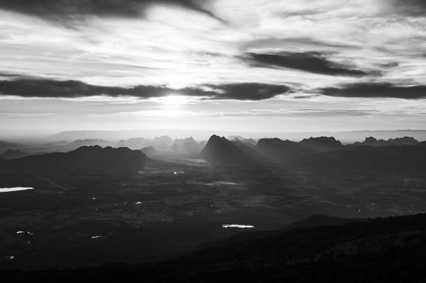istock Beautiful charming Asian limestone mountain landscape black and white 1251688593