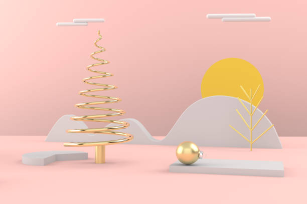istock Merry Christmas postcard . Christmas golden tree . 3D rendering . 3D illustration 1251689838