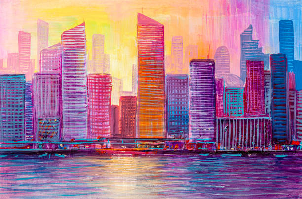 istock Artistic painting of skyscrapers. Abstract style. Cityscape panorama. 1251692638