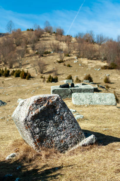 istock Medieval tombstones on a mountain 1251693842