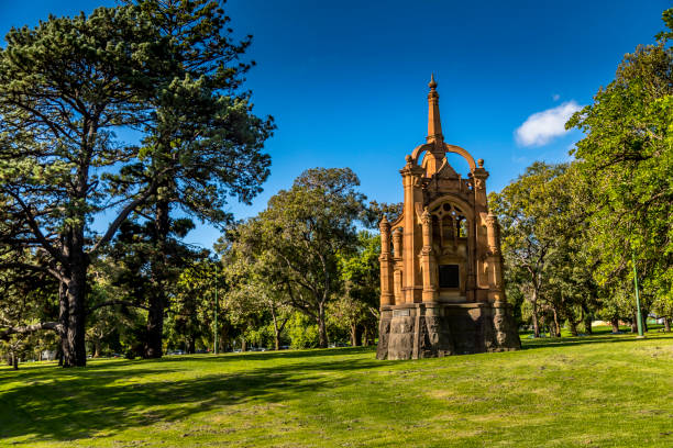 Melbourne, Australia - 05th March 2020: A memorial not far away of the Shrine of Remembrance in a public park in Melbourne, Australia.