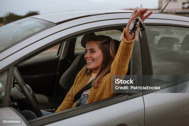 Young Woman Holding Car Keys Inside A Car Stock Photo - Download Image Now - Car, Teenager, New