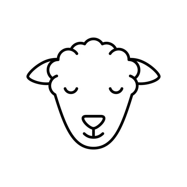 羊やラムヘッド。リニア家畜アイコン - jumbuck点のイラスト素材／クリップアート素材／マンガ素材／アイコン素材