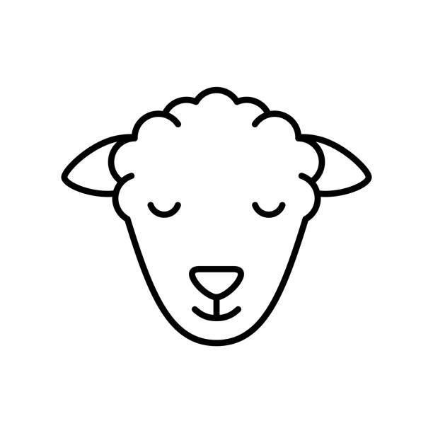 овцы или барана голову. линейная икона скота - lamb animal farm cute stock illustrations