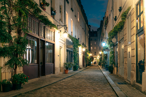 Streets of 11th arrondissement of Paris by night