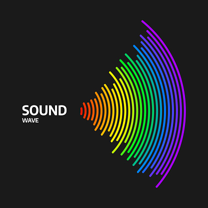 Circle sound wave rhythm. Colorful digital equalizer. Abstract wavy stripes on a black background isolated.