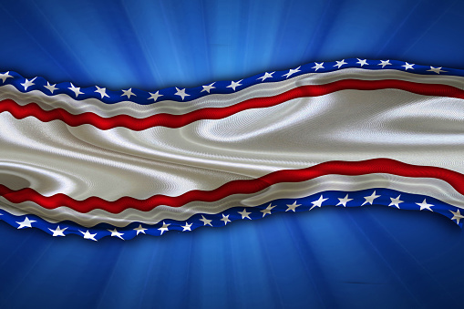 American flag, patriotic background. 4th of July,  Memorial day, President election o Banner on blue background.