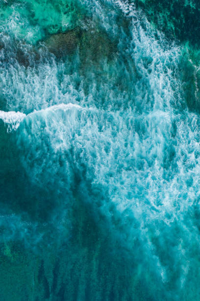 istock Big ocean waves hitting a coral rif. View from above. 1251714098