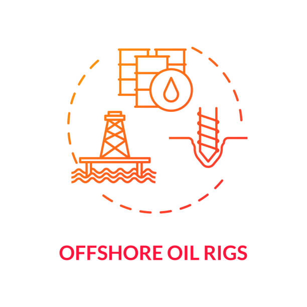 illustrations, cliparts, dessins animés et icônes de plates-formes pétrolières offshore icône concept rouge. structure industrielle pour la production de carburant. extraction de pétrole avec illustration mince de ligne d’idée de forage. dessin de couleur rgb de contour isolé de vecteur - oil rig sea drill petroleum