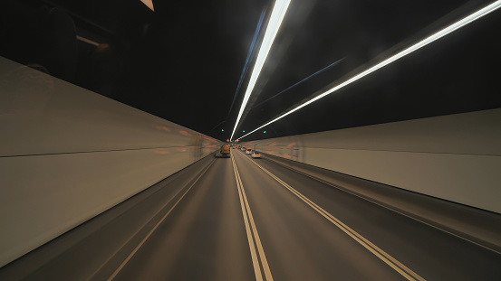High-speed traffic through the tunnel in Hong Kong.