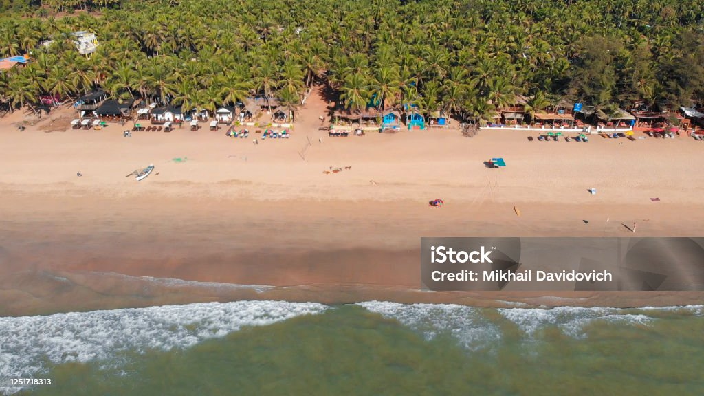 Agonda Beach aerial drone view. Goa. India Beach Stock Photo