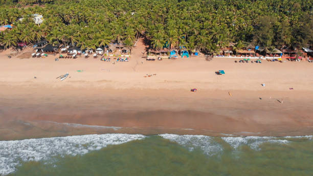 Agonda Beach aerial drone view. Goa. India Agonda Beach aerial drone view. Goa. India palolem beach stock pictures, royalty-free photos & images