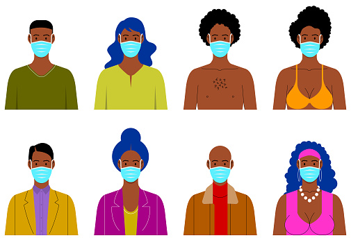 Afro American People wearing a Face Mask. Vector Illustration