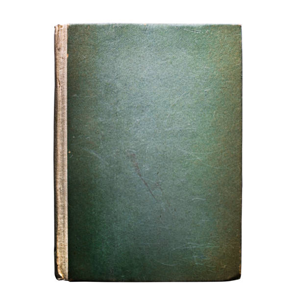 오래 된 빈티지 빈티지 빈티지 오래 된 희귀 녹색 책 커버 흰색에 고립. 거친 손상된 초라한 긁힌 주름진 종이 골판지 질감. 전면 보기입니다. - rarity 뉴스 사진 이미지