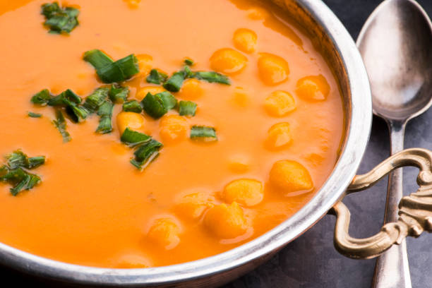 Vegetarian food is without meat: soup with chickpeas